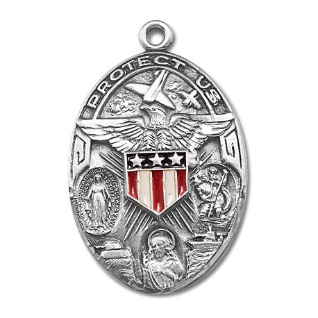 Sterling Silver Oval Military 3 Way with Epoxy Shield w/24" Chain - Boxed