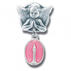Sterling Silver Angel with Pink Tiny Miraculous Baby Pin - Boxed