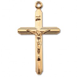 14K Gold Over Sterling Silver Inlayed Crucifix Chain - Boxed