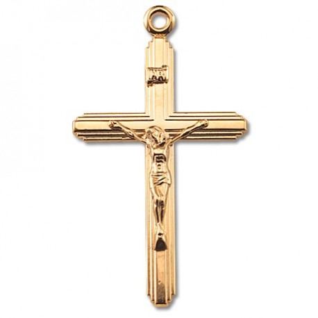 14K Gold Over Sterling Silver Inlayed Crucifix Chain - Boxed