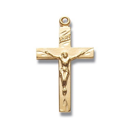 14K Gold Over Sterling Silver Small Crucifix w/18" Chain - Boxed