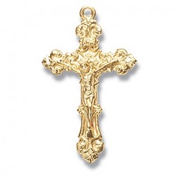 Gold Over Sterling Silver Crucifix with Scrolled Edges w/18" Chain - Boxed