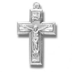 Sterling Silver Small Wide Crucifix with Border w/18"Chain - Boxed