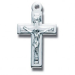 Sterling Silver Small Plain Crucifix w/Raised Center w/18" Chain - Boxed