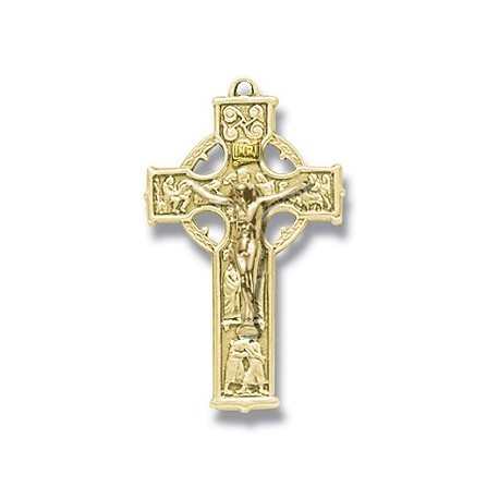 Gold Over Sterling Silver Small Celtic Crucifix w/18" Chain - Boxed