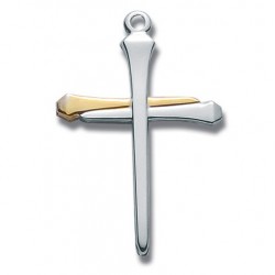 Sterling Silver Large TwoTone Nail Cross w/24" Chain Boxed