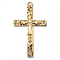 Gold Over Sterling Silver Flowered Tip Cross w/18" Chain - Boxed
