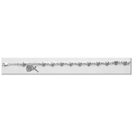 Sterling Silver Sacred Heart Rosary Bracelet - Boxed