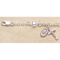 4mm Crystal Cube Swarovski Sterling Silver Rosary Bracelet - Boxed