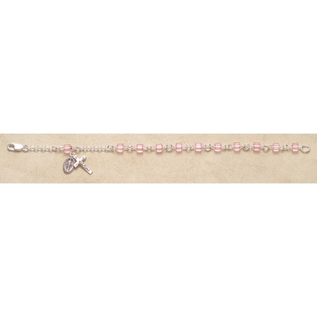 4mm Swarovski Light Rose Crystal Cube Rosary Bracelet - Boxed