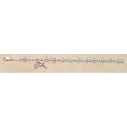 4mm Cube Swarovski Light Sapphire Sterling Silver Rosary Bracelet - Boxed