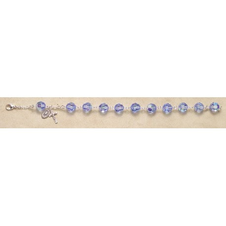 10mm Swarovski Light Sapphire Sterling Silver Rosary Bracelet - Boxed