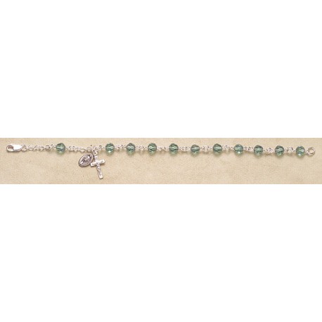 6mm Swarovski Erinite (AB) Sterling Silver Rosary Bracelet -Boxed