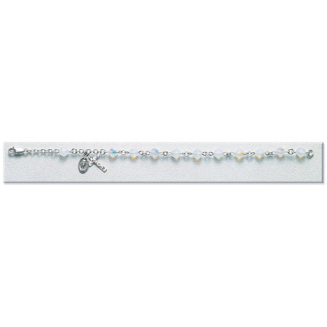 6mm Swarovski Opal (AB) Sterling Silver Rosary Bracelet - Boxed
