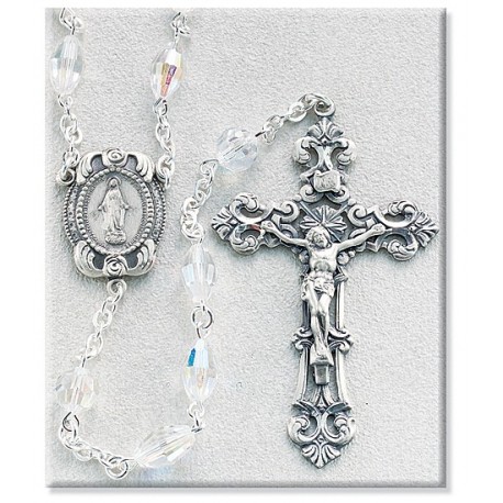 6mm Swarovski Oval Crystal Sterling Silver Rosary - Boxed