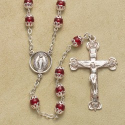 6mm Ruby Rosary Capped with Sterling Crucifix & Center - Boxed