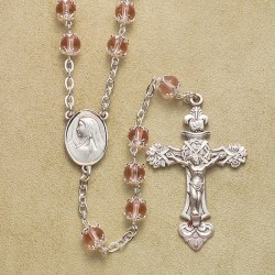 6mm Pink Capped Rosary with Sterling Silver Crucifix & Center - Boxed