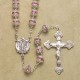 7mm Light Rose Fancy Cap Rosary with Sterling Silver Crucifix & Center - Boxed