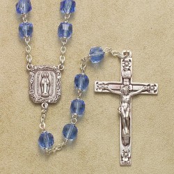 6mm Cube Light Sapphire Rosary with Sterling Silver Crucifix & Center - Boxed