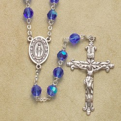 6mm Capri Blue Rosary with Sterling Crucifix & Center - Boxed