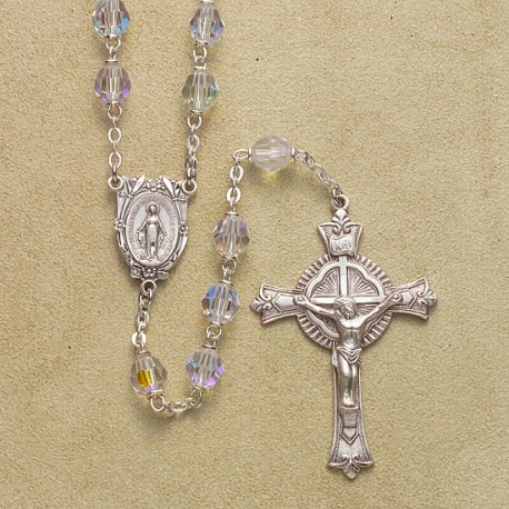 6mm Crystal Rosary with Sterling Silver Crucifix & Center - Boxed