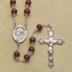 6mm Carved Round Maroon Cocoa Rosary - Boxed