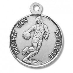 St. Christopher Sterling Silver Basketball Medal - 24" Chain - Boxed