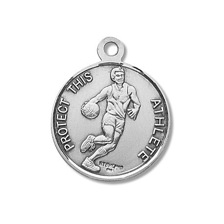 St. Christopher Sterling Silver Basketball Medal - 24" Chain - Boxed