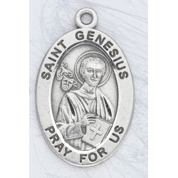 St. Genesius Sterling Silver Oval w/ 20" Chain - Boxed