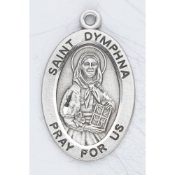 St. Dymphna Sterling Silver Oval w/18" Chain - Boxed