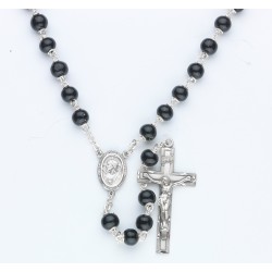 7mm Black Round Wood Rosary - Boxed