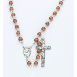7mm Brown Round Wood Rosary - Boxed