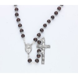 7mm Maroon Round Wood Rosary - Boxed