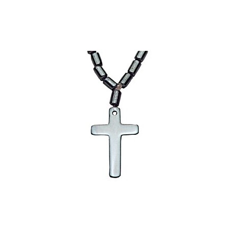Beaded Hematite Cross Necklace