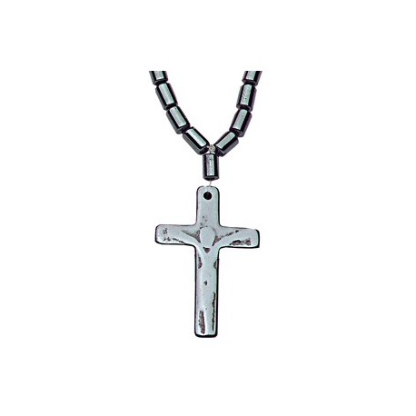 Beaded Hematite Crucifix Necklace