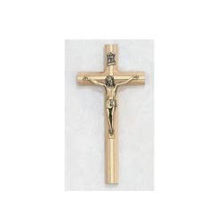 8" Oak Crucifix w/Gold Overlay