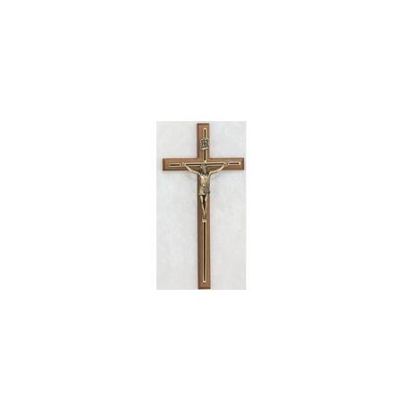 10" Walnut Crucifix w/Black & Gold Overlay