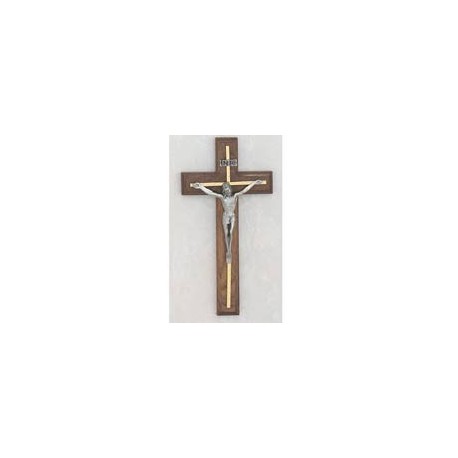 10" Walnut Crucifix w/Silver Overlay