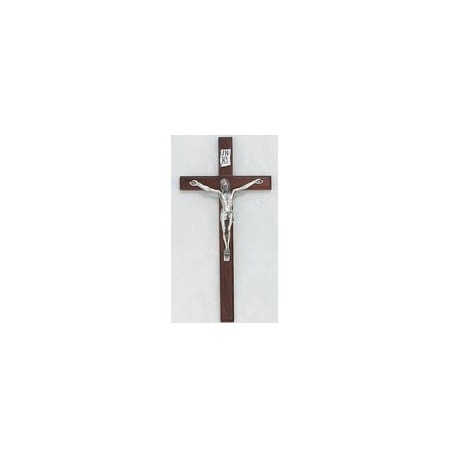 10" Cherry Wood Crucifix w/Silver Corpus