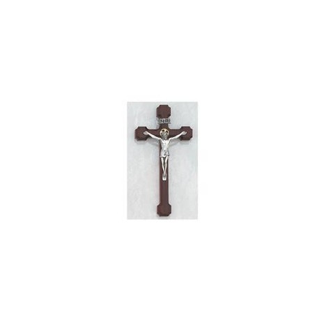 8" Cherry Wood Crucifix w/Silver Corpus & Gold Halo