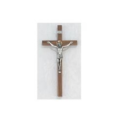 8" Walnut Crucifix w/Silver Corpus & Gold Halo