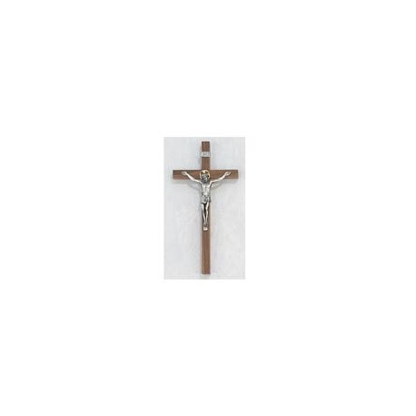 8" Walnut Crucifix w/Silver Corpus & Gold Halo