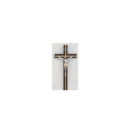 10" Cherry Wood Crucifix w/Gold Overlay