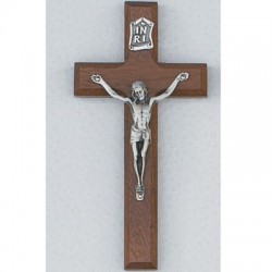 6" Walnut Crucifix w/Silver Corpus