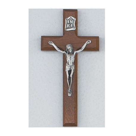 6" Walnut Crucifix w/Silver Corpus