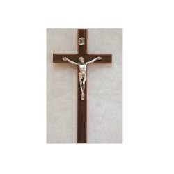 10" Walnut Crucifix w/Silver Corpus