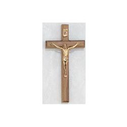 8" Oak Crucifix w/Gold Corpus