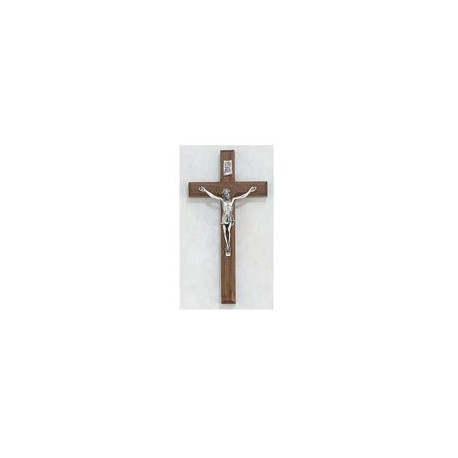 8" Walnut Crucifix w/Silver Corpus