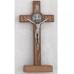8" Walnut St. Benedict Standing Crucifix