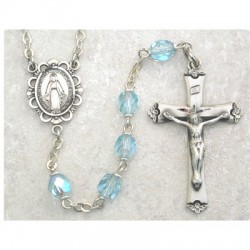 6mm Sterling Silver Aqua/March Rosary